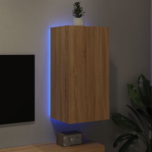 vidaXL væghængt tv-bord med LED-lys 40,5x35x80 cm sonoma-eg