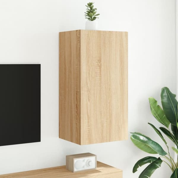 vidaXL væghængt tv-bord med LED-lys 40,5x35x80 cm sonoma-eg