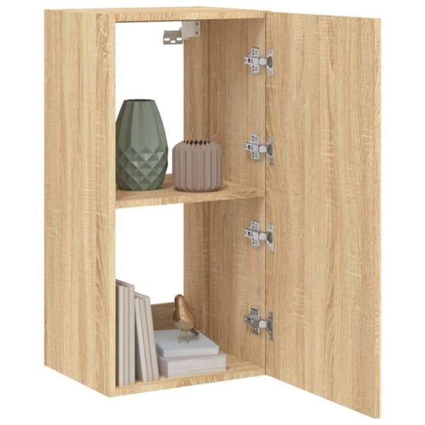 vidaXL væghængt tv-bord med LED-lys 40,5x35x80 cm sonoma-eg