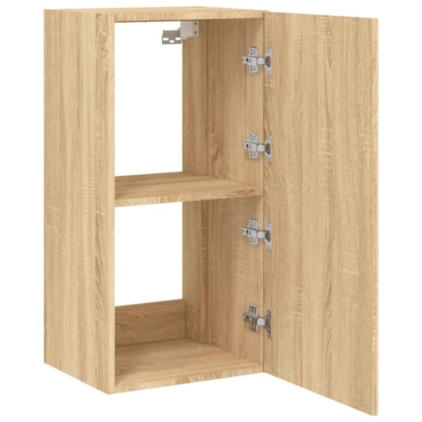 vidaXL væghængt tv-bord med LED-lys 40,5x35x80 cm sonoma-eg
