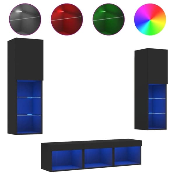 vidaXL Tv-bänk 5 delar LED svart konstruerat trä