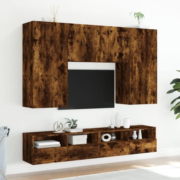 vidaXL Vegghengt TV-benk røkt eik 100x30x30 cm konstruert tre