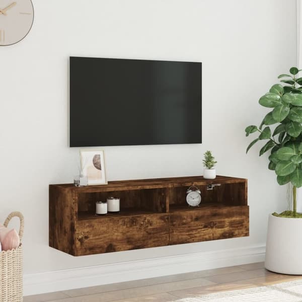 vidaXL Vegghengt TV-benk røkt eik 100x30x30 cm konstruert tre