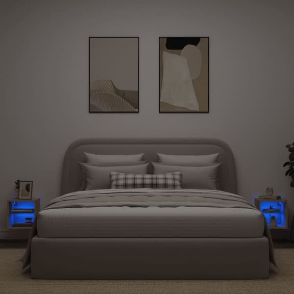 vidaXL Vegghengt TV-benk med LED 2 stk sonoma eik 30x28,5x30 cm