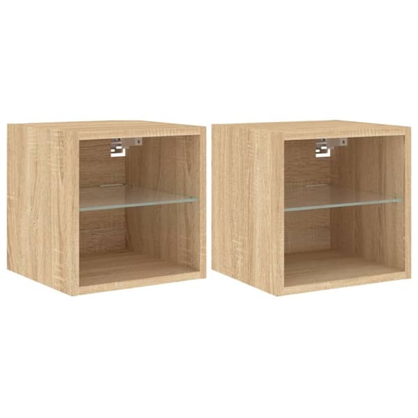 vidaXL TV-seinäkaapit LED-valoilla 2 kpl Sonoma-tammi 30x28,5x30 cm