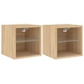 Pikkukuva 2 / 11: vidaXL TV-seinäkaapit LED-valoilla 2 kpl Sonoma-tammi 30x28,5x30 cm