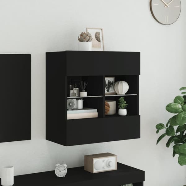 vidaXL Vegghengt TV-benk med LED svart 58,5x30x60,5 cm