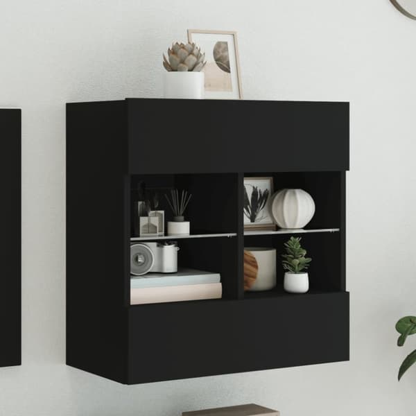 vidaXL Vegghengt TV-benk med LED svart 58,5x30x60,5 cm