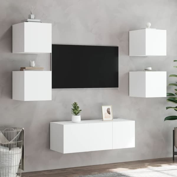 vidaXL TV-seinäkaapit LED-valoilla 2 kpl valkoinen 30,5x35x30 cm