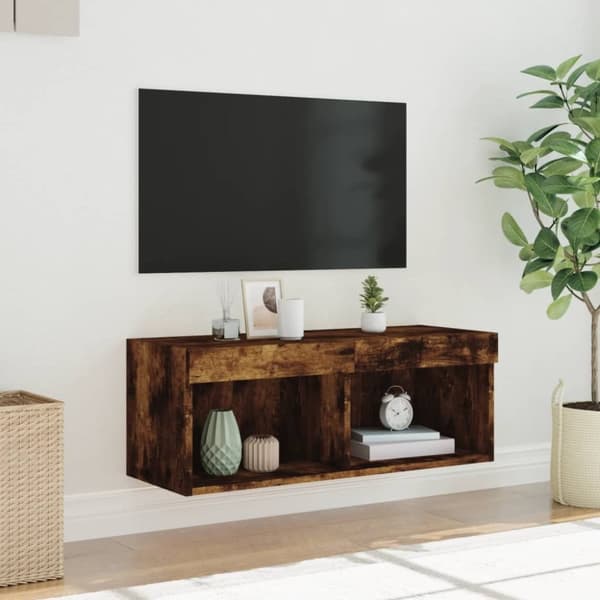 vidaXL TV-benk med LED-lys røkt eik 80x30x30 cm
