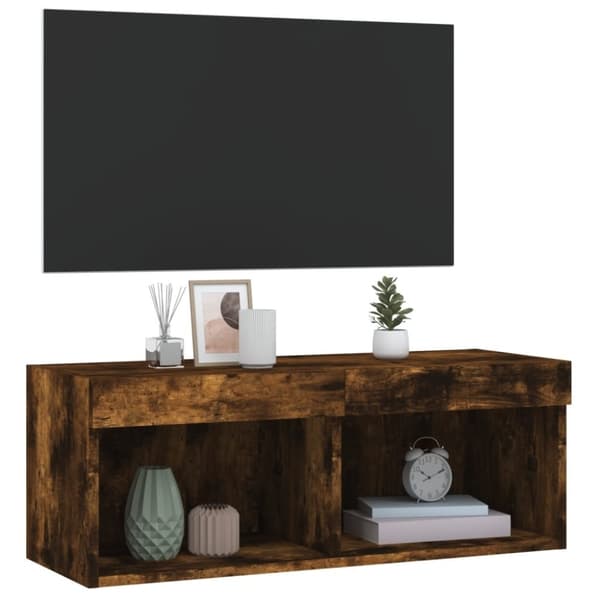vidaXL TV-benk med LED-lys røkt eik 80x30x30 cm