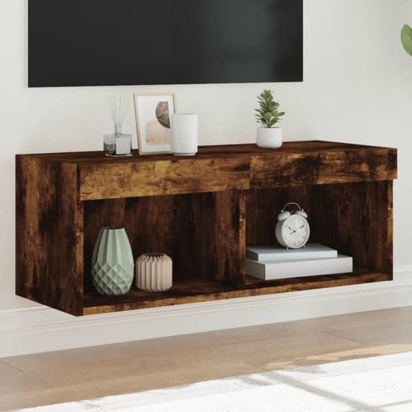 vidaXL TV-benk med LED-lys røkt eik 80x30x30 cm