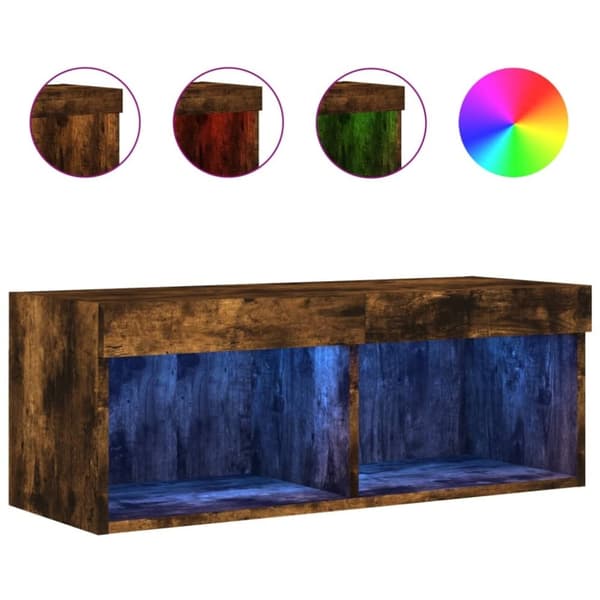 vidaXL TV-benk med LED-lys røkt eik 80x30x30 cm