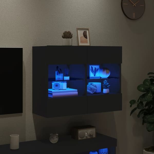 vidaXL Vegghengt TV-benk med LED svart 78,5x30x60,5 cm