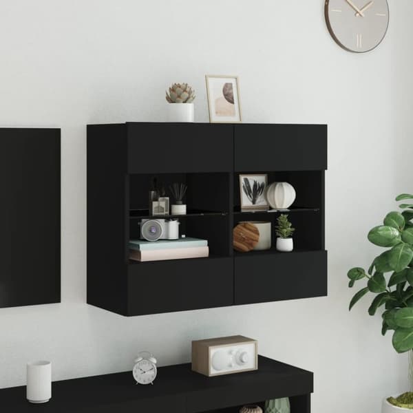vidaXL Vegghengt TV-benk med LED svart 78,5x30x60,5 cm
