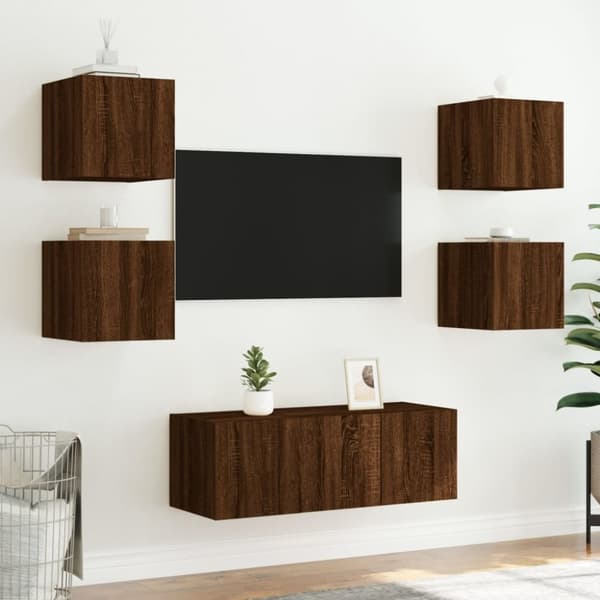 vidaXL TV-benker med LED-lys 2 stk brun eik 30,5x35x30 cm