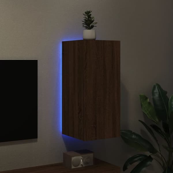 vidaXL TV-seinäkaappi LED-valoilla ruskea tammi 30,5x35x70 cm