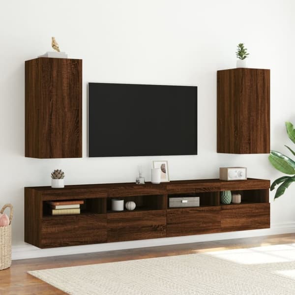 vidaXL TV-seinäkaappi LED-valoilla ruskea tammi 30,5x35x70 cm