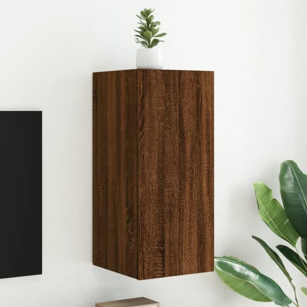 vidaXL TV-seinäkaappi LED-valoilla ruskea tammi 30,5x35x70 cm