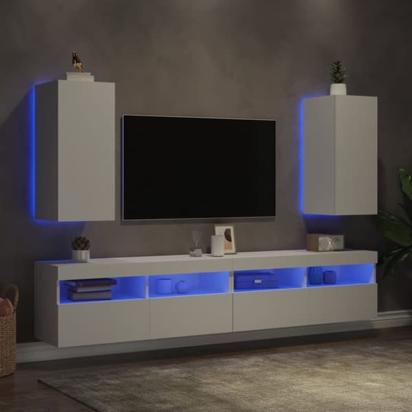 vidaXL væghængte tv-borde 2 stk. med LED-lys 30,5x35x70 cm hvid