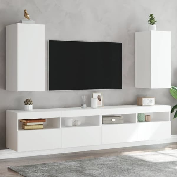 vidaXL væghængte tv-borde 2 stk. med LED-lys 30,5x35x70 cm hvid