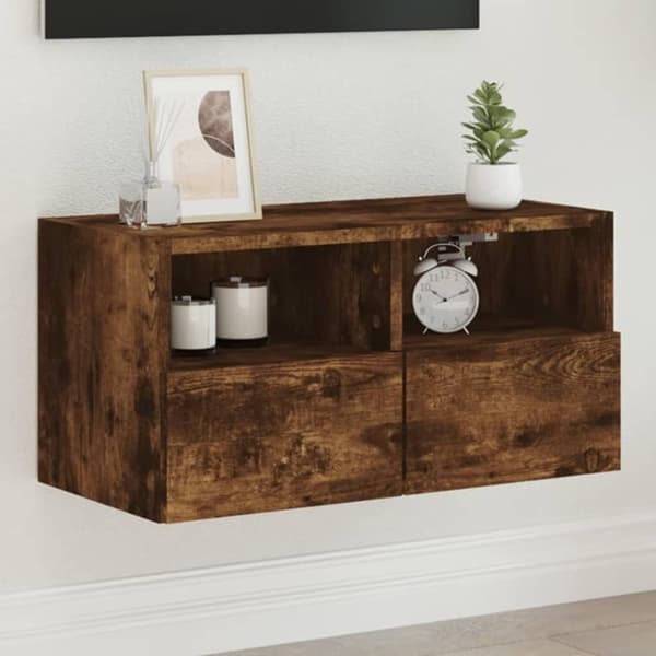 vidaXL Vegghengt TV-benk røkt eik 60x30x30 cm konstruert tre