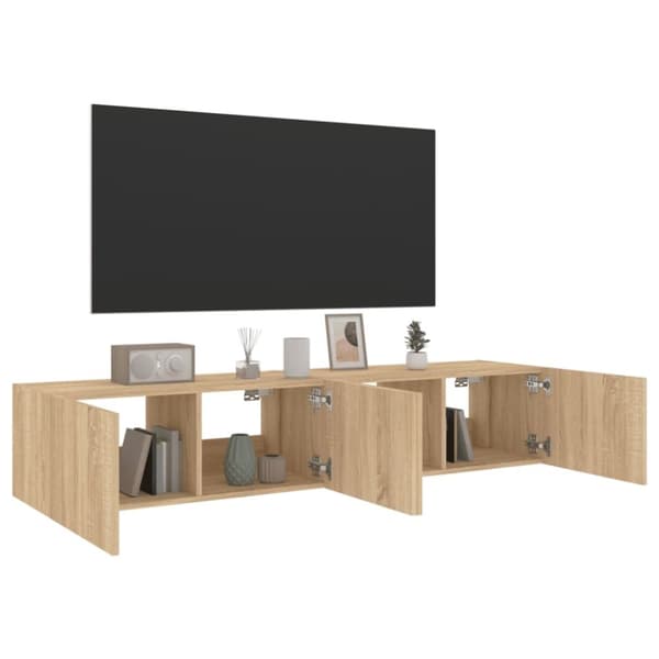 vidaXL Väggmonterad tv-bänk LED 2 st sonoma-ek 80x35x31 cm