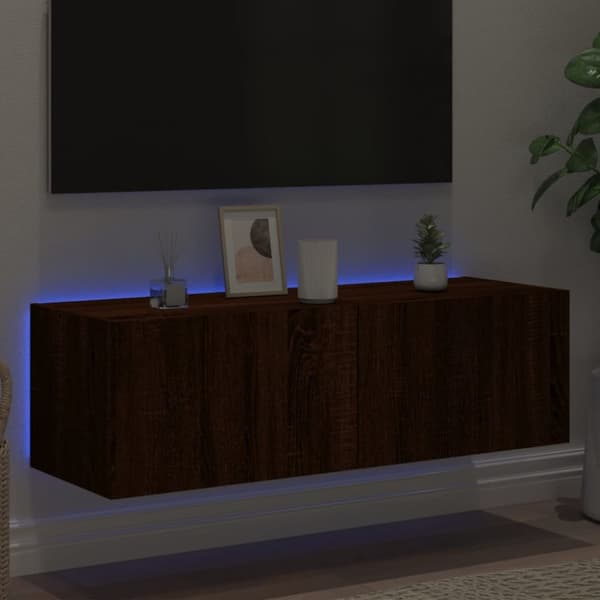 vidaXL Vegghengt TV-benk med LED brun eik 100x35x31 cm