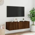 Miniatyrbilde 6 av 11: vidaXL Vegghengt TV-benk med LED brun eik 100x35x31 cm
