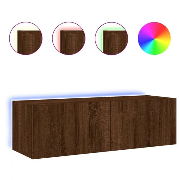 vidaXL Vegghengt TV-benk med LED brun eik 100x35x31 cm