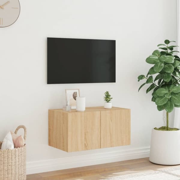 vidaXL Väggmonterad tv-bänk LED sonoma-ek 60x35x31 cm