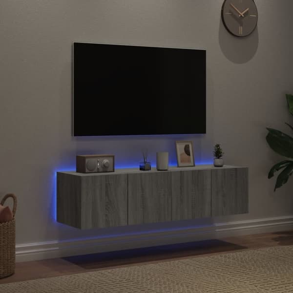 vidaXL Vegghengte TV-benker med LED-lys 2 stk grå sonoma 60x35x31 cm