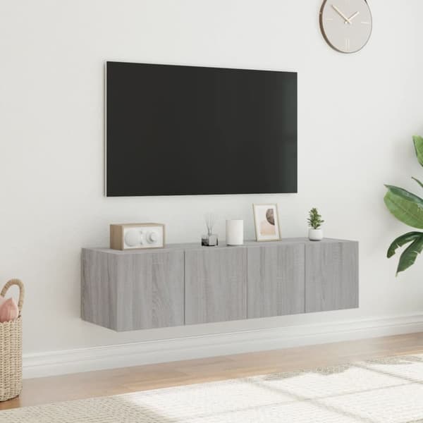 vidaXL Vegghengte TV-benker med LED-lys 2 stk grå sonoma 60x35x31 cm