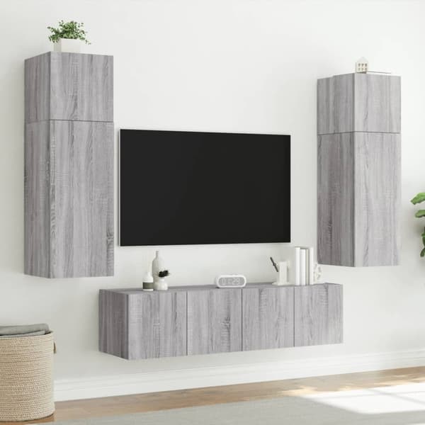 vidaXL Vegghengte TV-benker med LED-lys 2 stk grå sonoma 60x35x31 cm