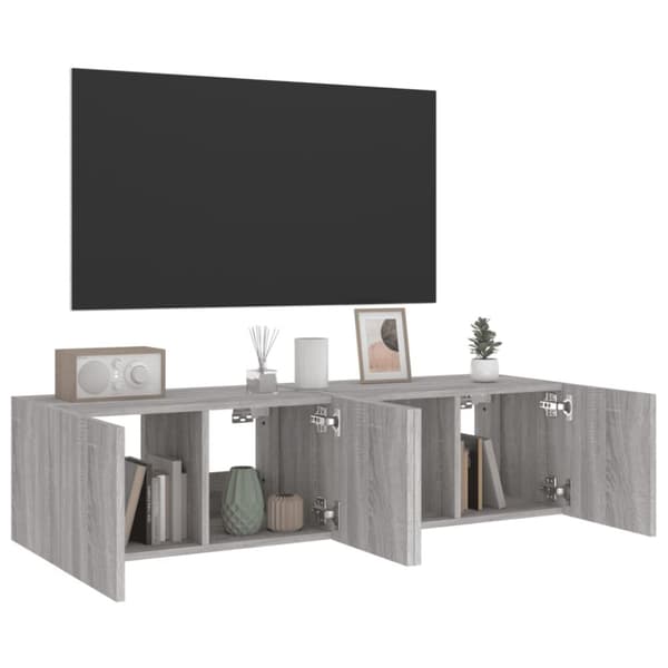 vidaXL Vegghengte TV-benker med LED-lys 2 stk grå sonoma 60x35x31 cm