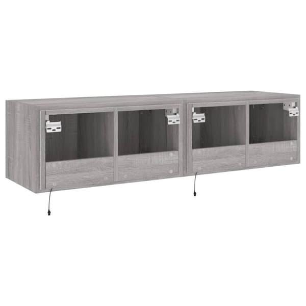 vidaXL Vegghengte TV-benker med LED-lys 2 stk grå sonoma 60x35x31 cm