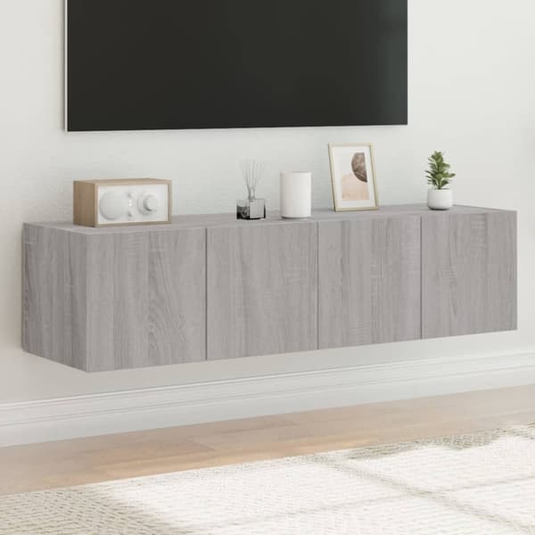 vidaXL Vegghengte TV-benker med LED-lys 2 stk grå sonoma 60x35x31 cm