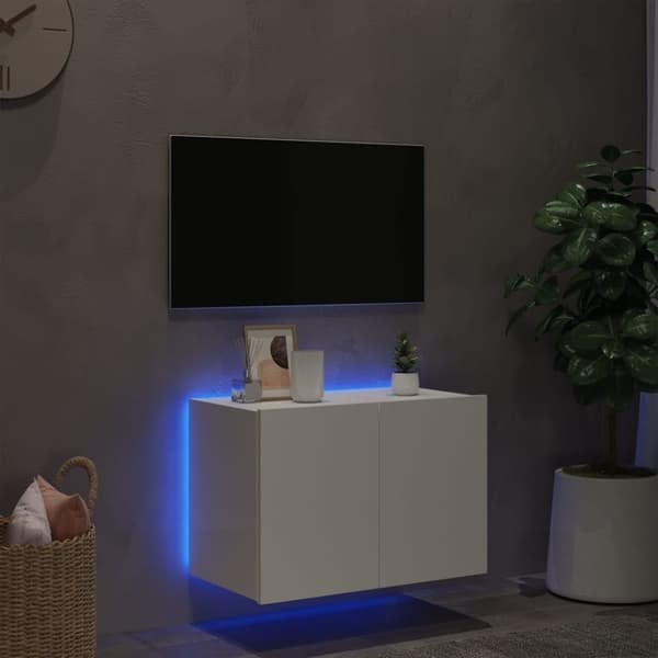 vidaXL Vegghengt TV-benk med LED hvit 60x35x41 cm