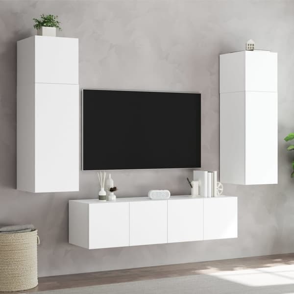 vidaXL Vegghengt TV-benk med LED hvit 60x35x41 cm