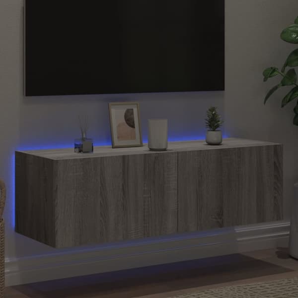 vidaXL Väggmonterad tv-bänk LED grå sonoma 100x35x31 cm