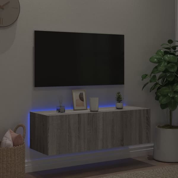 vidaXL Väggmonterad tv-bänk LED grå sonoma 100x35x31 cm