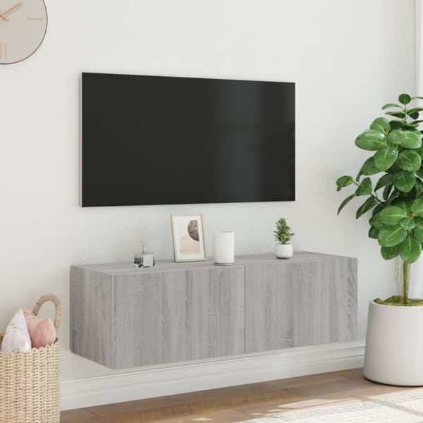 vidaXL Väggmonterad tv-bänk LED grå sonoma 100x35x31 cm