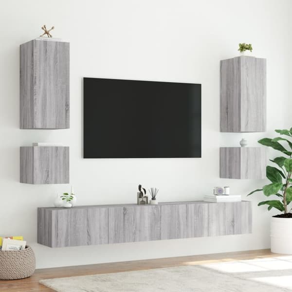 vidaXL Väggmonterad tv-bänk LED grå sonoma 100x35x31 cm