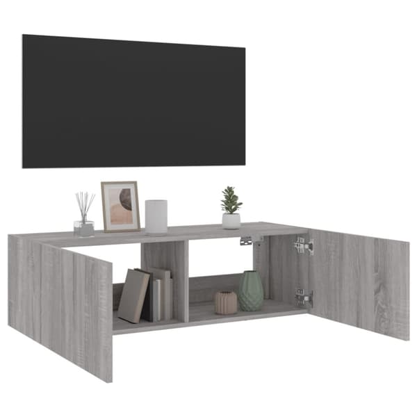 vidaXL Väggmonterad tv-bänk LED grå sonoma 100x35x31 cm