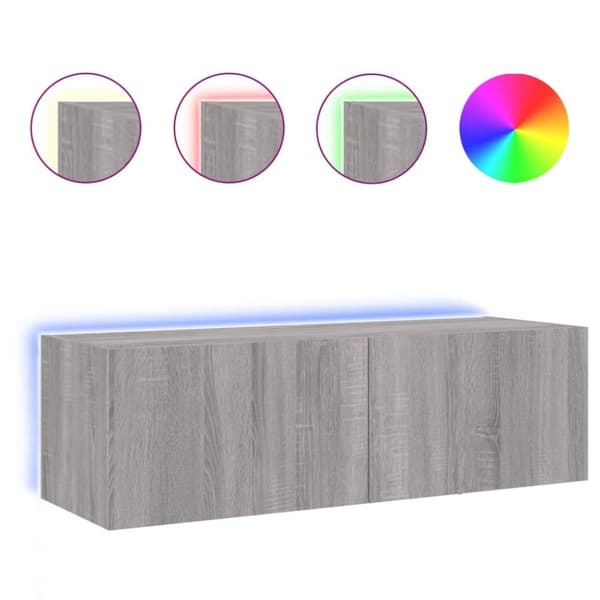 vidaXL Väggmonterad tv-bänk LED grå sonoma 100x35x31 cm