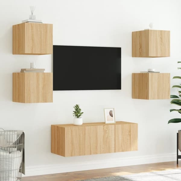 vidaXL Väggmonterad tv-bänk LED sonoma-ek 30,5x35x30 cm