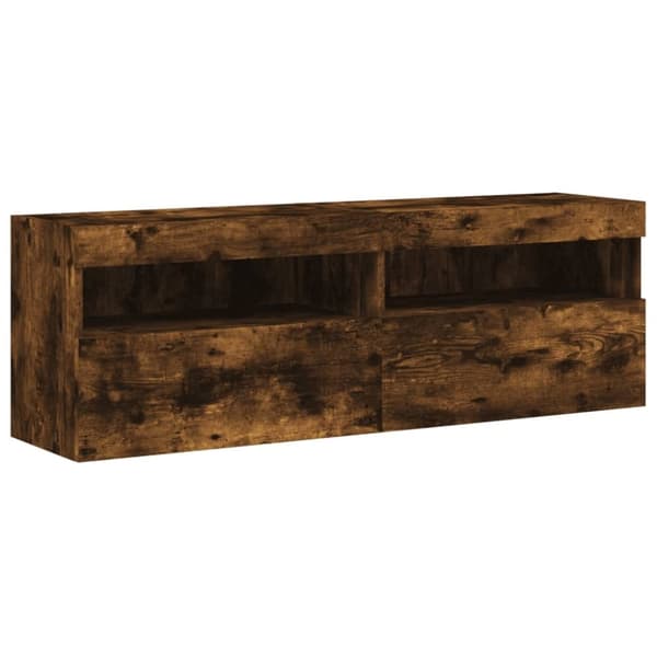 vidaXL Väggmonterad tv-bänk LED 2 st rökfärgad ek 60x30x40 cm