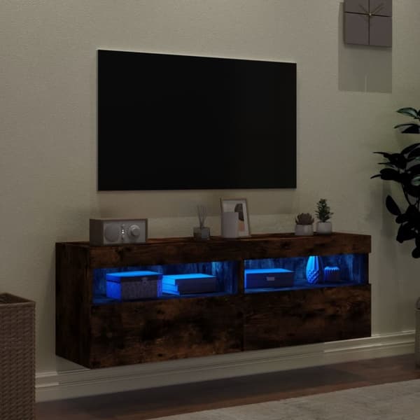 vidaXL Väggmonterad tv-bänk LED 2 st rökfärgad ek 60x30x40 cm