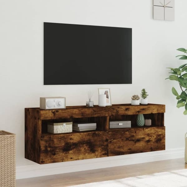 vidaXL Väggmonterad tv-bänk LED 2 st rökfärgad ek 60x30x40 cm