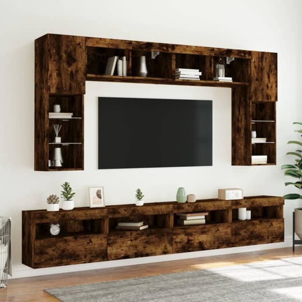 vidaXL Väggmonterad tv-bänk LED 2 st rökfärgad ek 60x30x40 cm